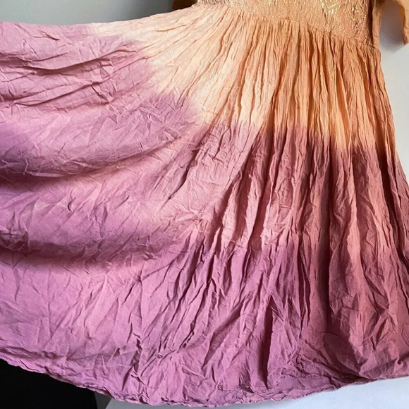 Vintage Y2k 2000s Ombré Crnkled Cotton Iddia Embroidered Midi Dress M - Picture 7 of 9